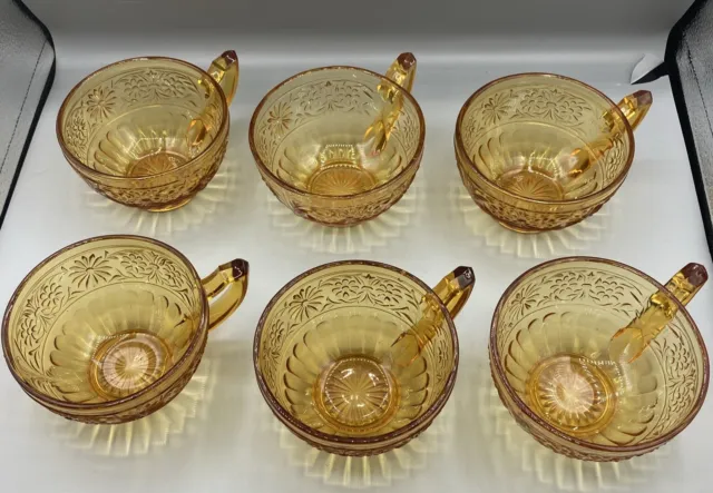 Indiana Glass Amber Daisy Tea Coffee Cups Set Of 6