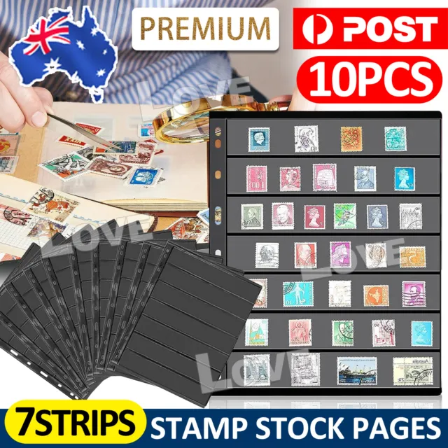 10x Sheets of Stamp Stock 7 Strips Black & Double Sided Page 9 Binder Holes NEW