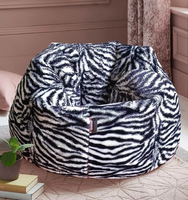 Zebra Printed Fur Bean Bag cover sofa Chair Furry Soft Without Beans Size XXXL