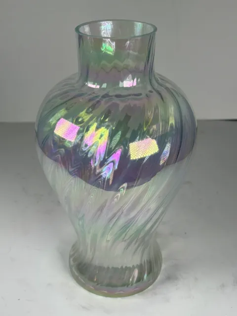 Czech Kralik Iridescent Art Glass Clear Vase 10’’ Tall