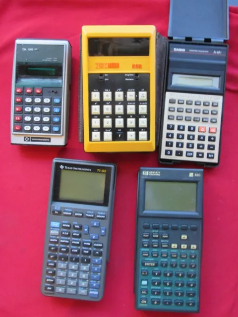 Vintage Calculator Lot x5 TI-82, HP 38G, FX-82C, ESR-06, GL-987R For Parts