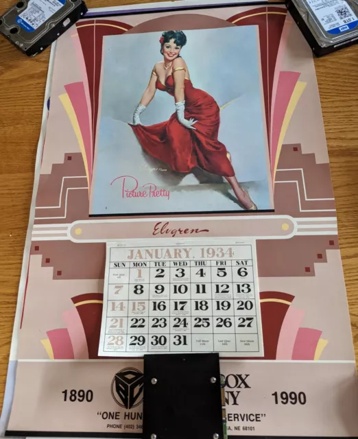 VINTAGE PIN UP Calendar Elvgren Omaha Box Advertising 1934 / 1990