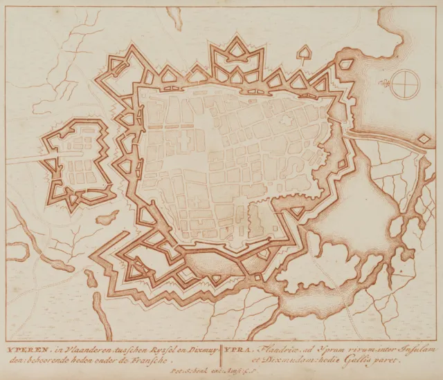 P. SCHENK (1660-1718), Festungsplan, Ypern, Militärkarte, um 1712, Kupferstich