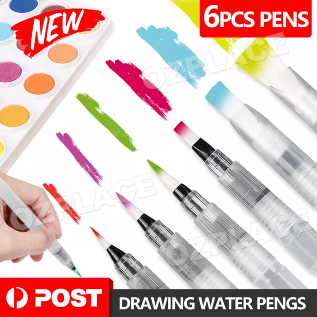 6x Artist Ink Water Brush Pen Set For Watercolor Calligraphy Painting Drawing OZ