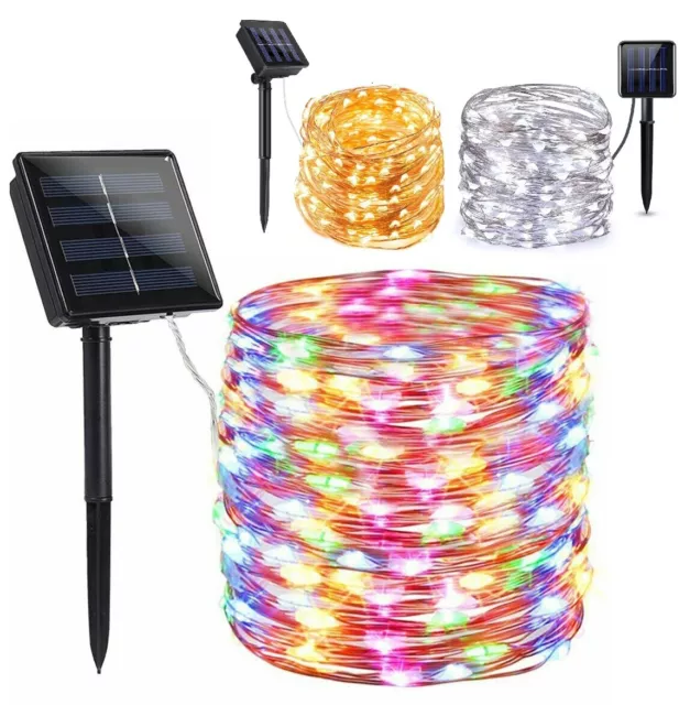 100/200 LED Solar Fairy String Light Copper Wire Outdoor Waterproof Garden Decor