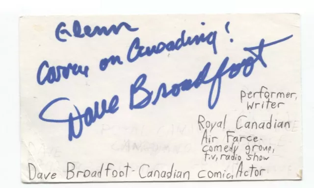 Dave Broadfoot Signed 3x5 Index Card Autographed Actor Royal Canadian Air Farce