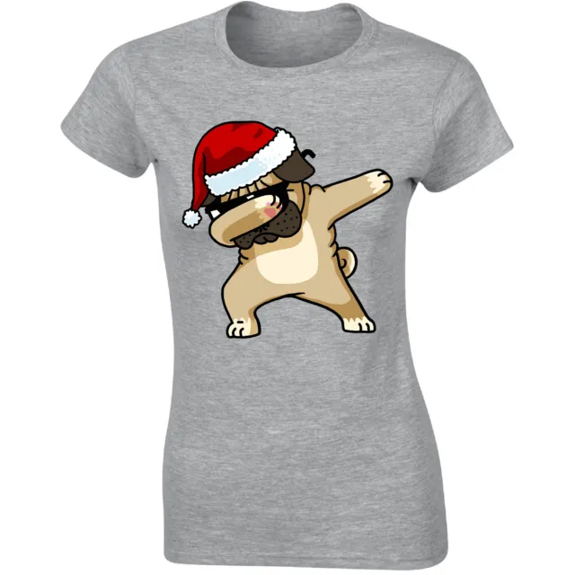 Merry Christmas Ladies T-Shirt Pug Dog Dab Santa Xmas Dabbing Womens Gift Tshirt