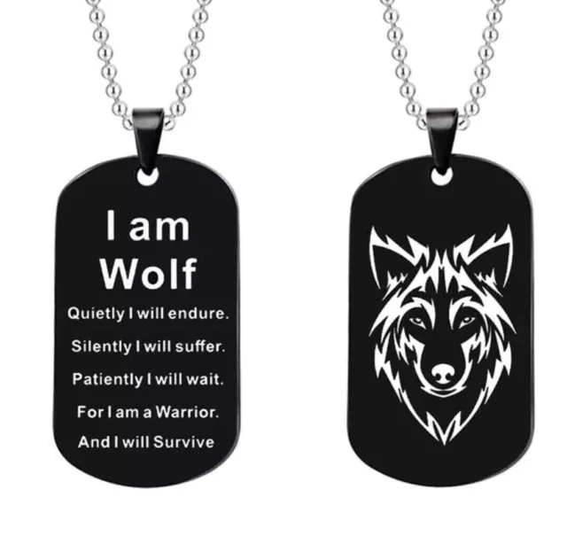 Male Wolf Pendant Necklace I am Wolf Gift Dog Tag Jewellery Keychain mens gift