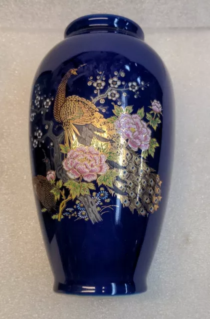 Kyoto IMPERIAL Peacock Japanese/Japan Porcelain Blue Vase