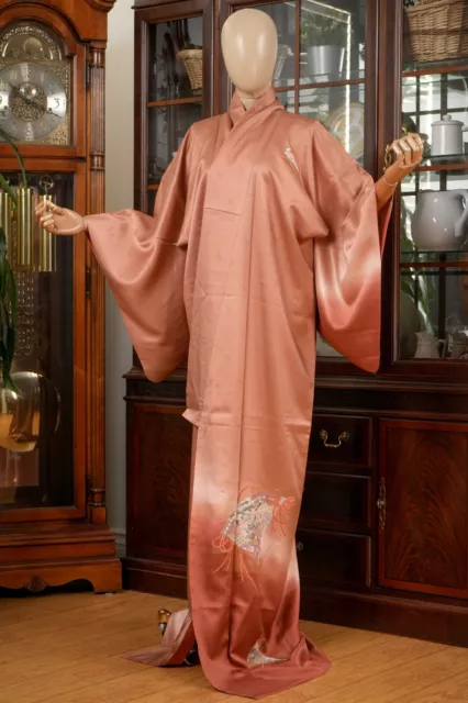 Dear Vanilla Japanese Silk Homongi Kimono Women's Authentic Japan Vintage Mint
