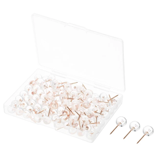 Spingi Perni,100pz Plastica Rotondo Testa Pollice Acciaio,Trasparente Rosa Oro