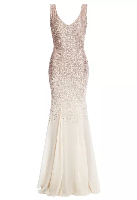 GODDIVA CHAMPAGNE SEQUIN Chiffon Long Maxi Evening Dress