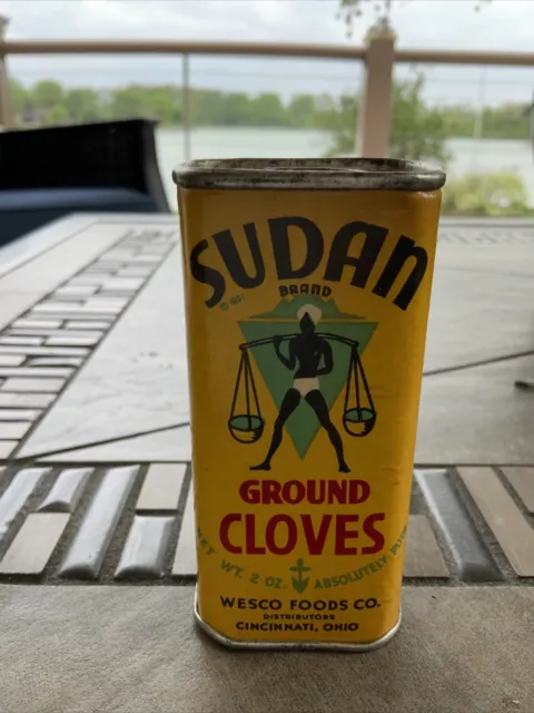 Vintage SUDAN Ground Cloves 2 Oz. Tin Wesco Foods Kroger Food Foundation