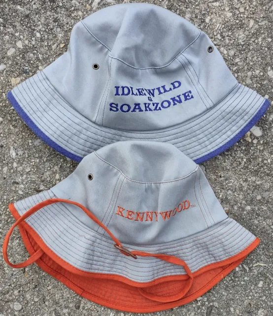 2 Vintage Amusement Park Gray Bucket Hats-Kennywood & Idlewild Soakzone-One Size
