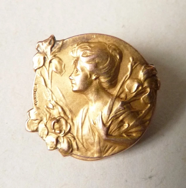 Sautoir Ancien Art Nouveau 1900 - Plaqué Or Et Strass - Motif Fleur