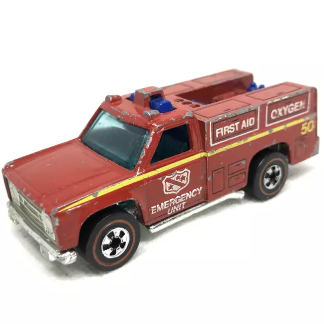 Hot Wheels Redline Emergency Squad Unit Fire Truck 1974 Red Blue Int. Hong Kong