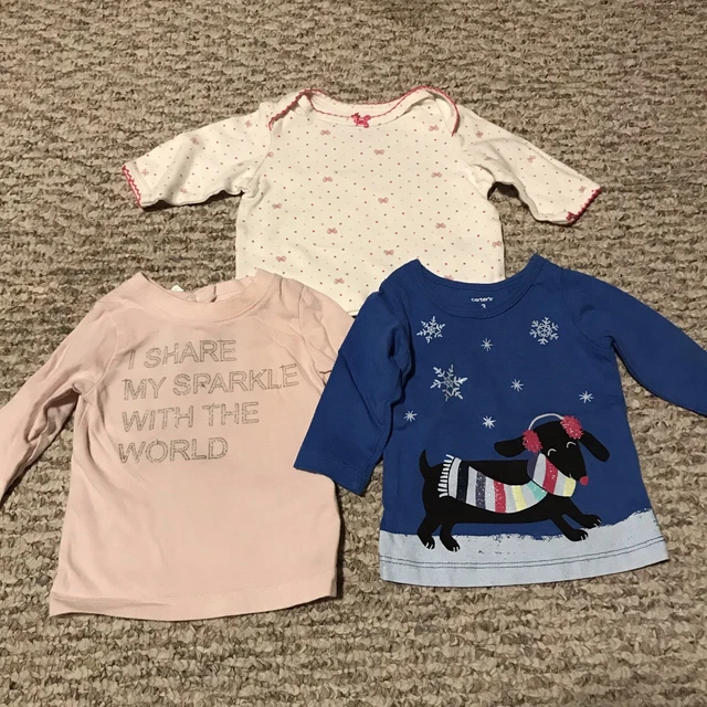 baby girl long sleeve shirt lot of three carters size 3 months winter bows pink