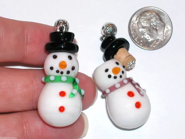 1pc Glass Christmas Snowman Lampwork oil perfume small little pendant BOTTLE *~