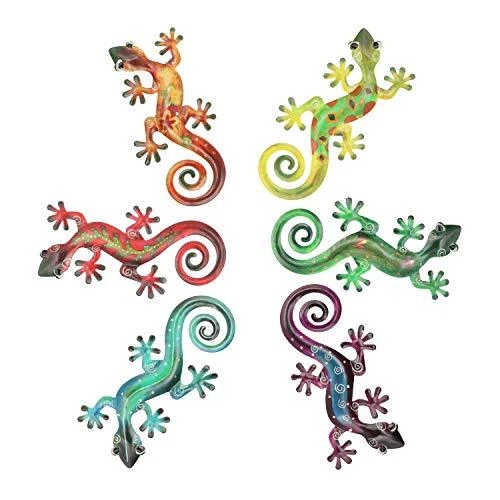Metal Gecko Wall Decor Wall Sculpture Hanging Art Indoor Outdoor, 6 Pack 8.5