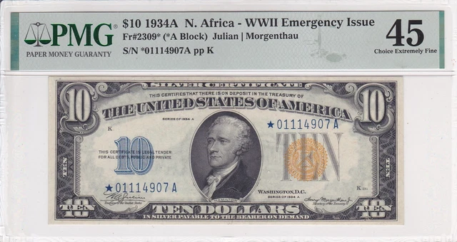1934-A "STAR" $10 NORTH AFRICA Note WW II EMERGENCY CURRENCY Fr. 2309* - RARE