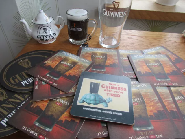 Guinness  Miniature Teapot,Guinness Candle And Glass Plus 19 Guinness Beer Mats