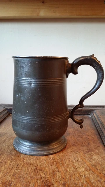 Antique Victorian Quart Pewter Tankard Beer Ale Mug Two Pint