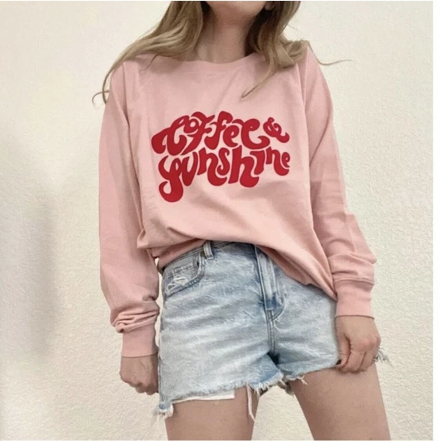 Wildfox Coffee and Sunshine Velvet Lettering Pink Crewneck Sweatshirt XL