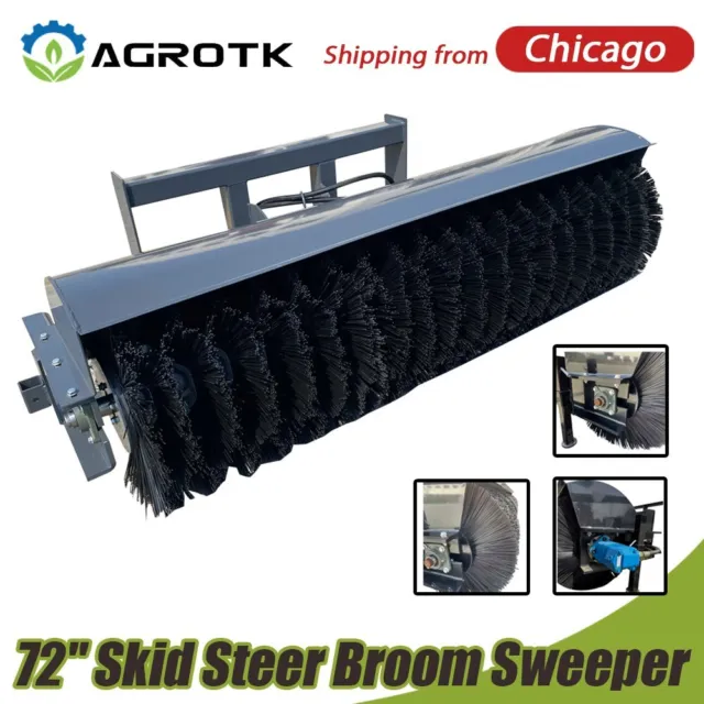 AGT 72" Skid Steer Broom Sweeper Attachment Hydraulic Angle Heavy Duty 10-25 gpm