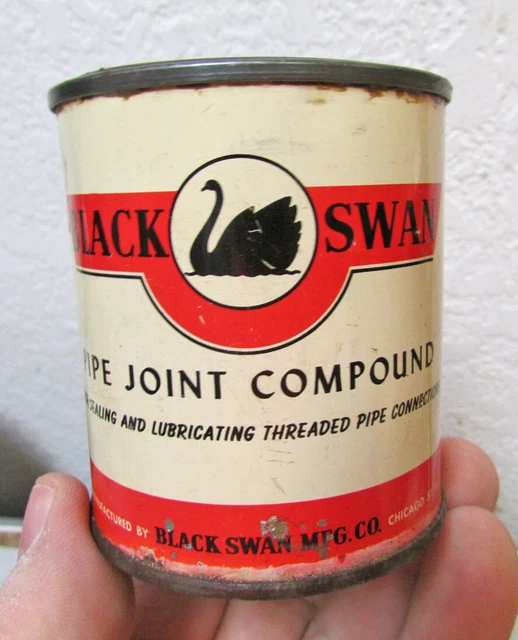 VINTAGE BLACK SWAN Pipe Joint Compound mostly empty 1 pound tin, great