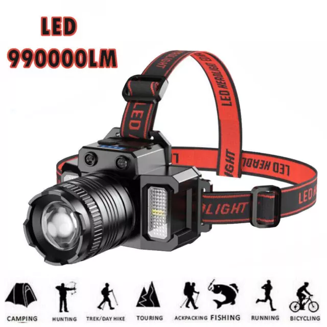 Super Bright LED Headlamp USB Rechargeable Headlight Head Lamp Torch Zoomable