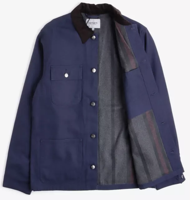 L CARHARTT WIP chore coat CO1 Blanket Lined Michigan Coat blue