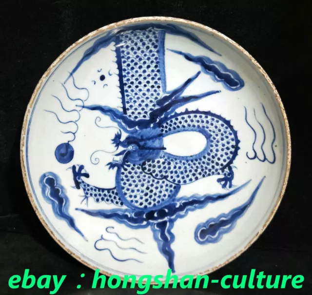 Assiette à paravent Dragon Palace en porcelaine bleue et blanche de 11 po
