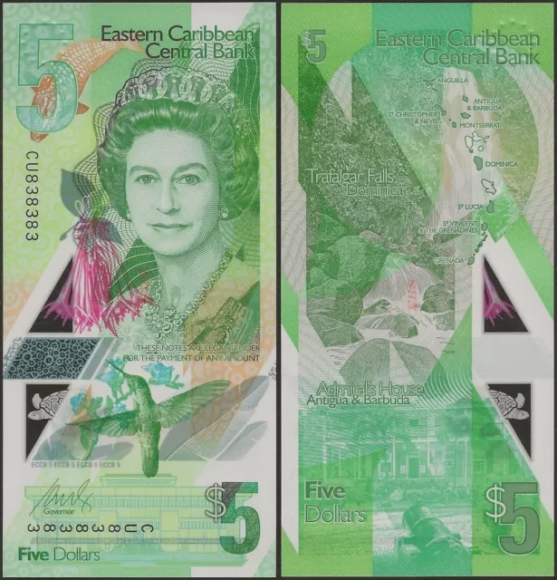 EAST CARIBBEAN 5 DOLLARS 2019 NEW B240 POLYMER UNC @Ebanknoteshop