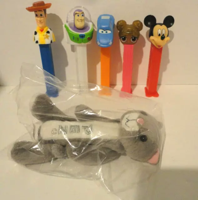 6 Pez Dispensers Buzz,Woody,Mickey Mouse,Cars,McQueen,Lol Doll,Cats&Dogs Plush 3