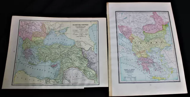 Cram's Atlas Map Pages Turkish Empire - Turkey In Europe - Balkans 1890 Vintage