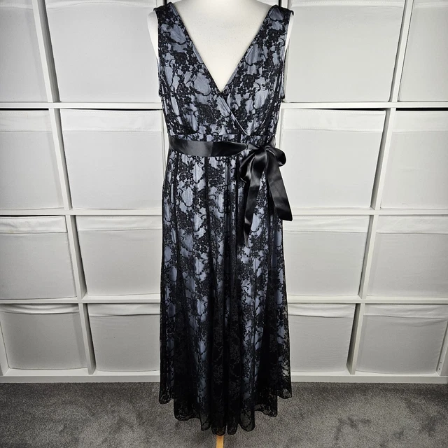 JOANNA HOPE SIZE 16 Black Lace V Neck Midi Dress Empire Occasion