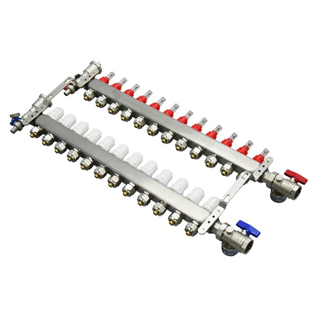 12-Branch PEX Radiant Floor Heating Manifold Set Water Distributor