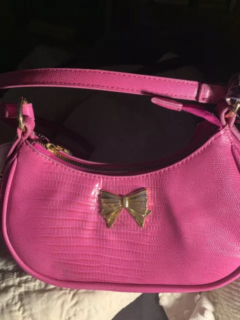 BetseyJohnson Crossbody Bag:Faux Leather NeonPink w/pouch, Gold Betsey Bow, NWT