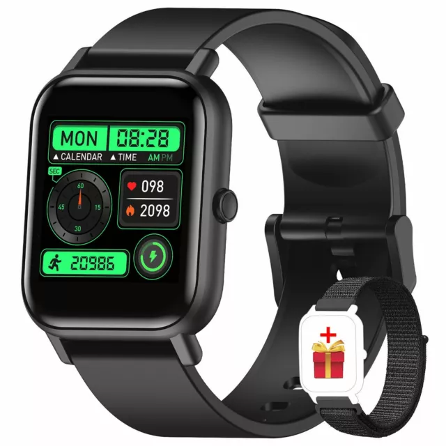 Bluetooth Smartwatch Sport Fitness Tracker Pulsuhr Herren Damen Armband Schwarz