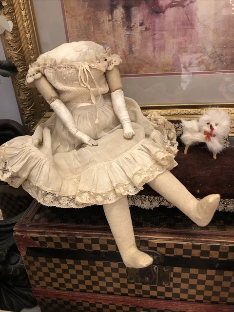 Antique GERMAN Mid 1800’s Lady Doll Cloth & Leather Doll Body w/Undergarments