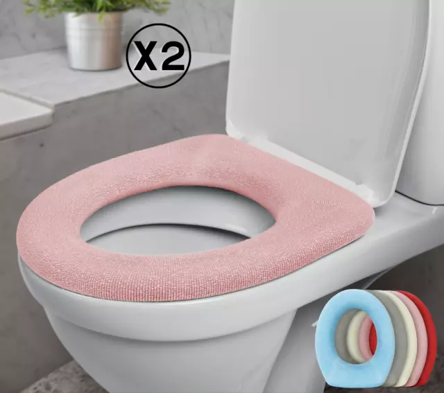 Toilet Seat Cover Warm Soft x2 Padded Washable Loo Cushion Pink Blue Grey Red UK