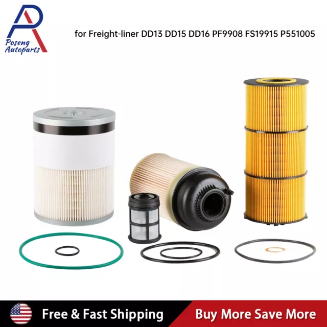 Oil & Fuel Filter Kit Fit For Freightliner DD13 DD15 DD16 PF9908 FS19915 P551005