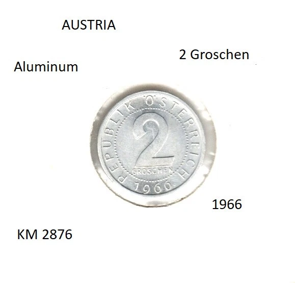 Austria 2 Groschen, 1966, aluminum, KM 2876