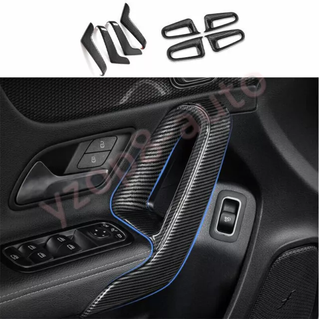 For Benz A-Class CLA 2019-23 ABS Carbon Fiber Inner Door Armrest Cover Trim 8PCS