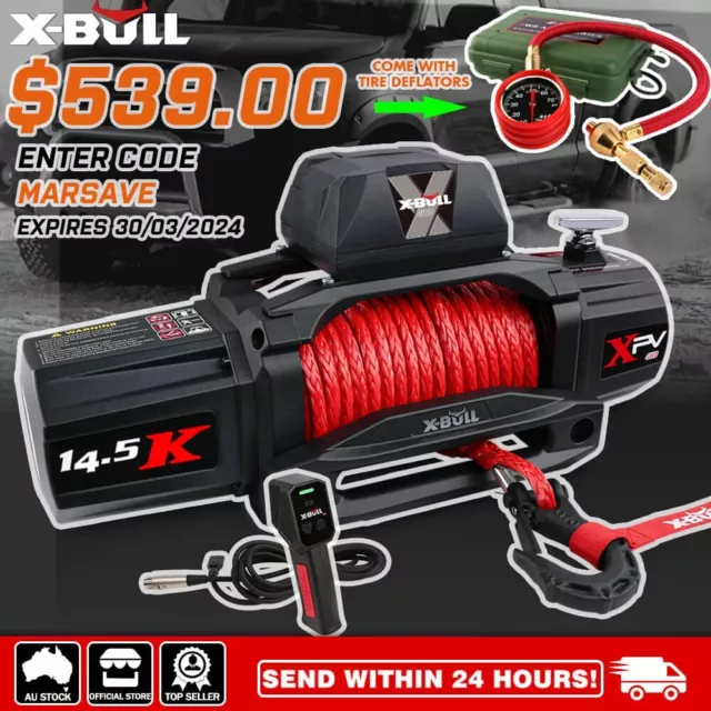 X-BULL 12V Electric Winch 14500LBS Winch Synthetic Rope Trailer Winch 4X4 4WD