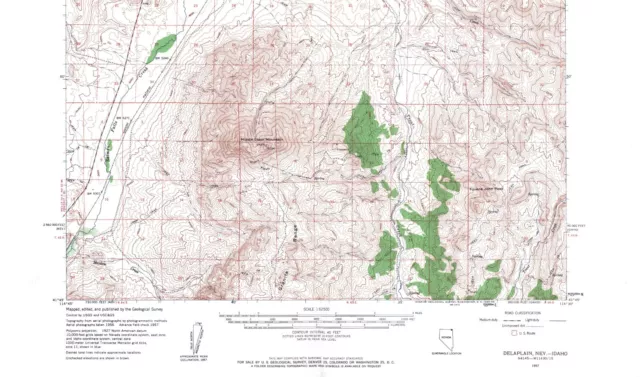 Delaplain Quadrangle Nevada-Idaho 1957 Map Vintage USGS 15 Minute Topographic