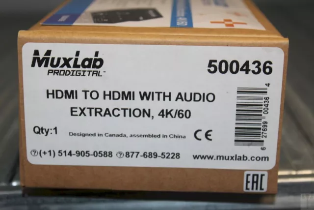 MuxLab 500436 HDMI to HDMI with Audio Extraction, 4K/60 3