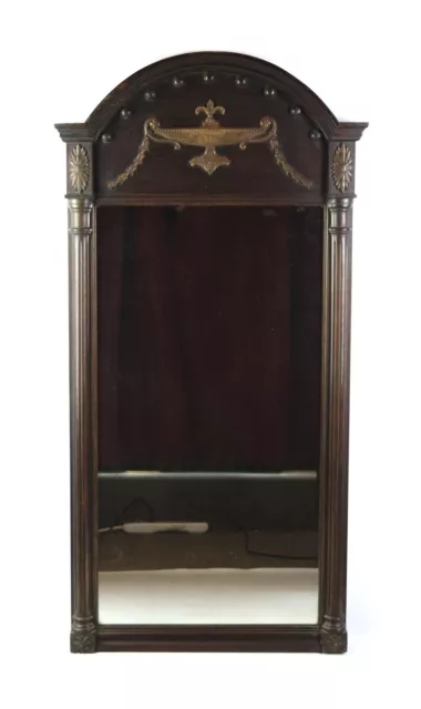 Antique Federal Neoclassical Style Mahogany Wall Mirror Urn and Wreath