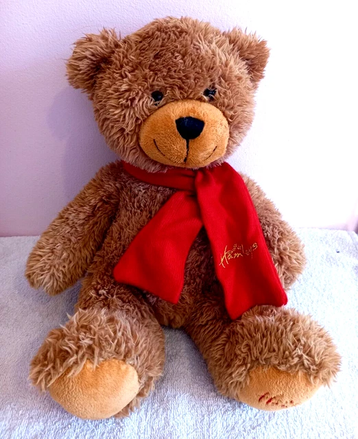 HAMLEYS TOY SHOP Brown Teddy Bear With Red Scarf Christmas Soft Toy
