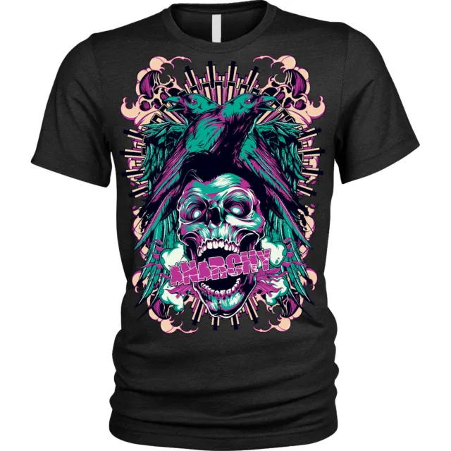 Anarchy Ravens T-Shirt Skull axes biker gothic rock punk crow metal Unisex Mens